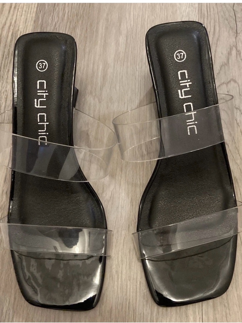 City Chic Black Slide Sandals with Clear Straps